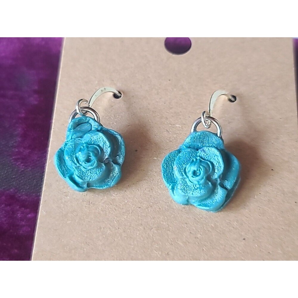 Polymer Clay Blue Floral Dangling Earrings New